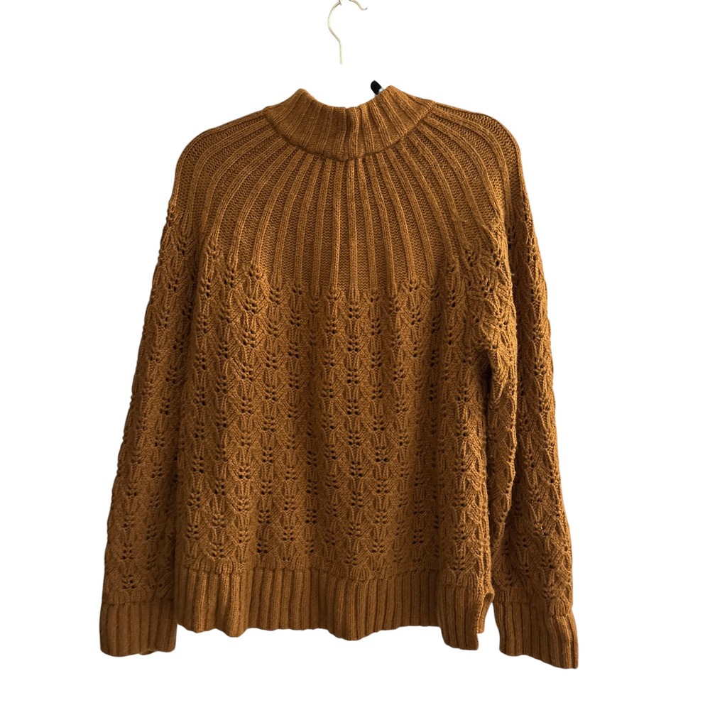 Madewell Womens Pointelle Wool Alpaca Blend Pullover Sweater Brown Pecan Large